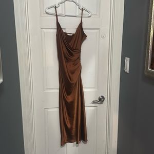 Copper Satin Cowl Neckline Sleeveless Maxi Dress
